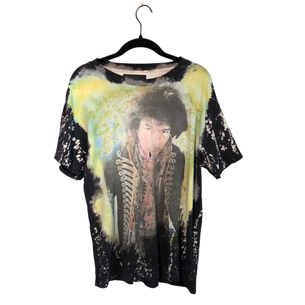 Amiri Jimi Hendrix TShirt Mens XS Black Bleach Splatter Graphic Tee Luxury Rock
